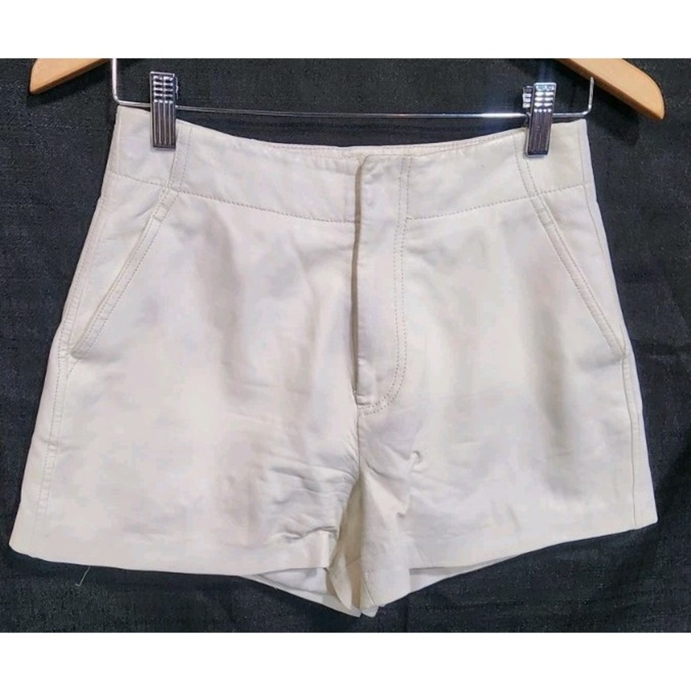 Joie Soft Lamb Leather Shorts Size 4 Ivory Cream Buff Fully Lined w/ Pockets EUC